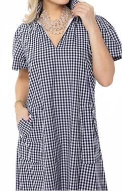 NEW HOLLY SHAE DESIGN gretchen dress in navy gingham